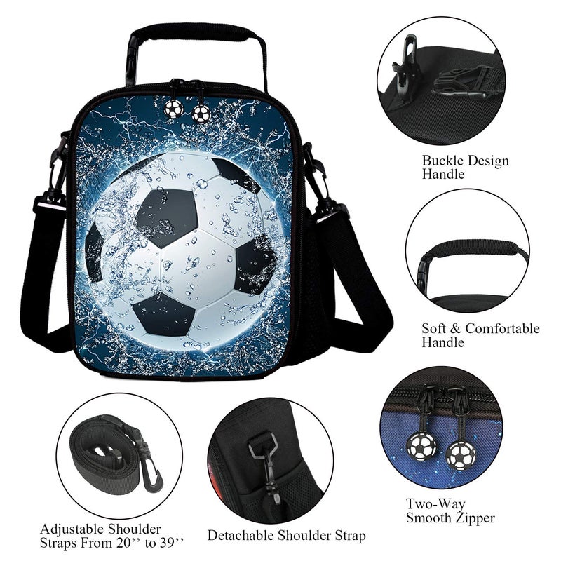 7-Mi Portable Kids Lunch Box Bag, Reusable Insulated Lunch Tote Kids Boys Girls Washable Crossbody Lunch Container Food Carrier Football Printed For 36 months To 7 Years - Image 3